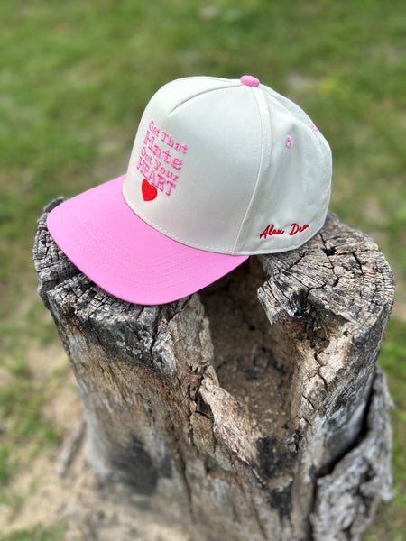 “Get That Hate Out Your Heart” SnapBack Hat (cream/pink)