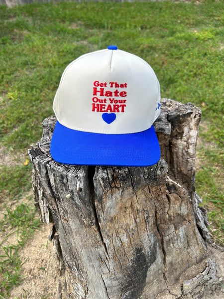 “Get That Hate Out Your Heart” SnapBack (cream/royal)