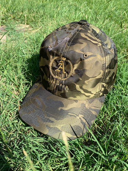 Army green Camo Print dad hat (gold logo)