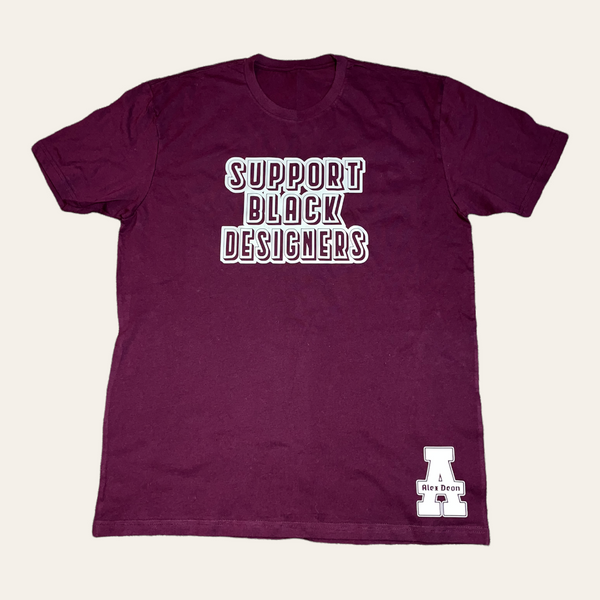 Support Black Designers T Shirt (maroon & Khaki)