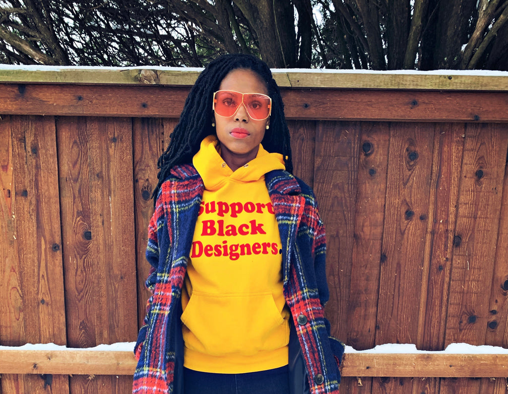 Support Black Designers (yellow) hoodie